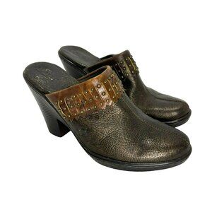 Born Women's Brown Leather Studded Clog Mule Size 8 Metallic Slip On Shoes Boho